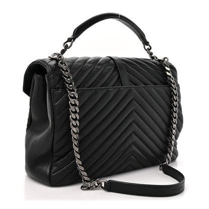 Saint Laurent Sheepskin Matelasse Chevron Monogram Large College Satchel Black 2 of 15