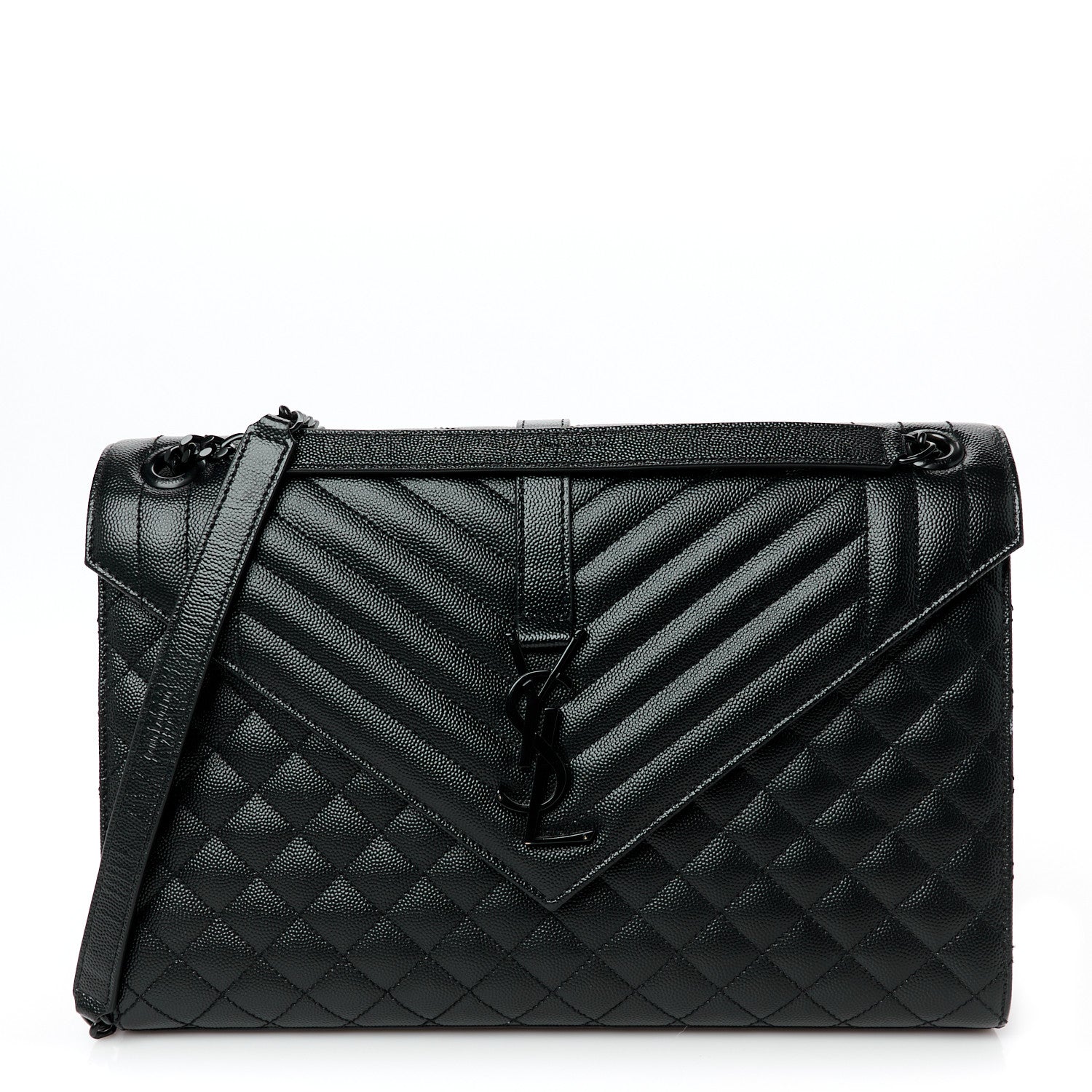 Saint Laurent Grain De Poudre Textured Mixed Matelasse Large Triquilt Monogram Monochrome Satchel Black 1 of 11
