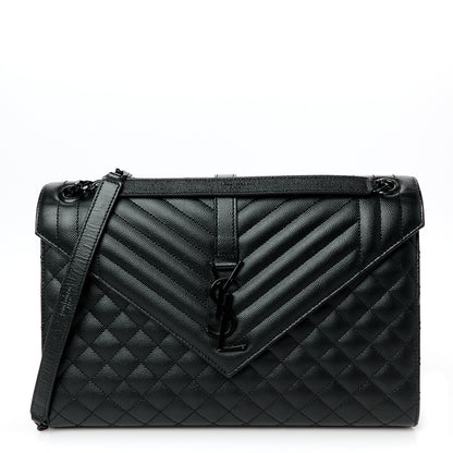 Saint Laurent Grain De Poudre Textured Mixed Matelasse Large Triquilt Monogram Monochrome Satchel Black 1 of 11