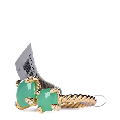 David Yurman 18K Yellow Gold Diamond Chrysoprase Chatelaine Bypass Ring 54 7 3 of 5