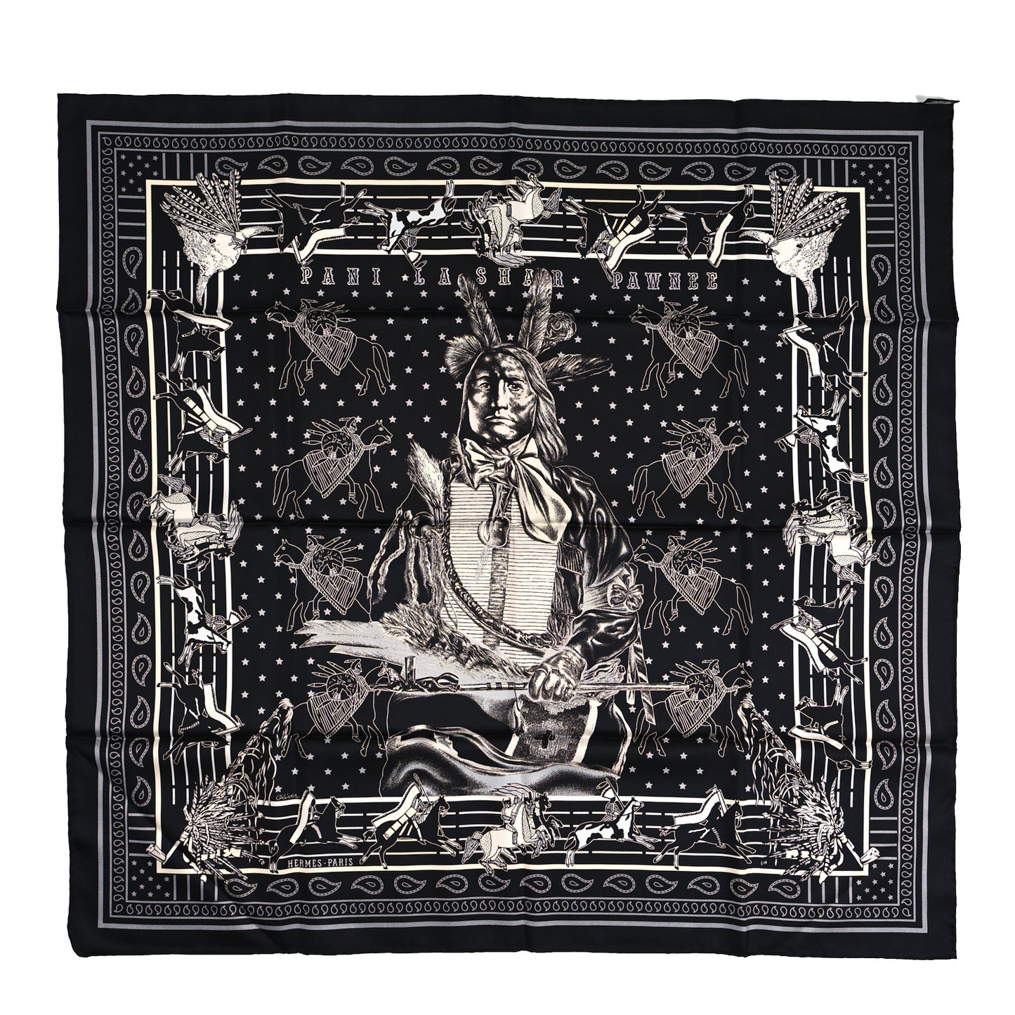 Silk Double Face Pani La Shar Pawnee Scarf 90 Black Marine