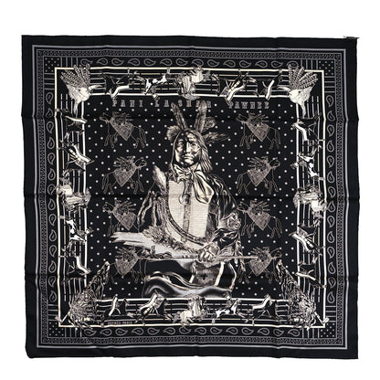 Hermes Silk Double Face Pani La Shar Pawnee Scarf 90 Black Marine 4 of 4