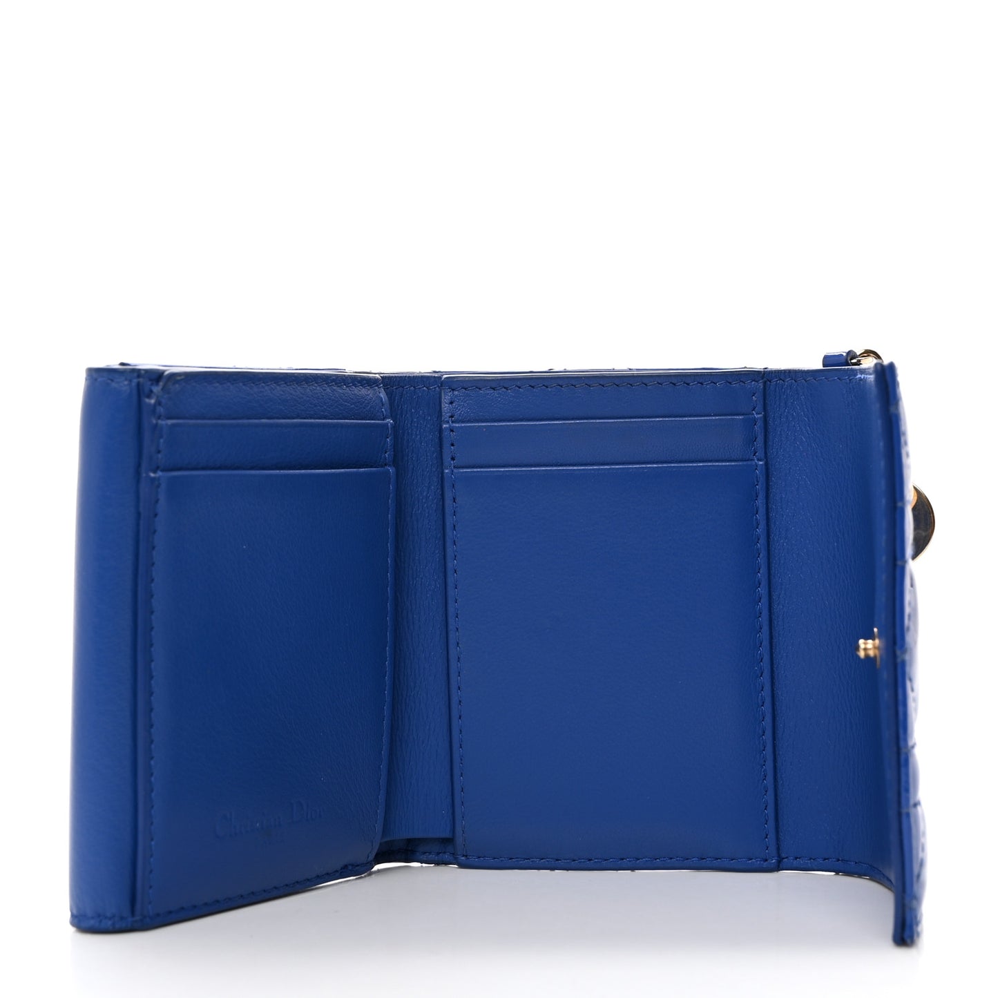 Patent Cannage Lady Dior Lotus Wallet Blue