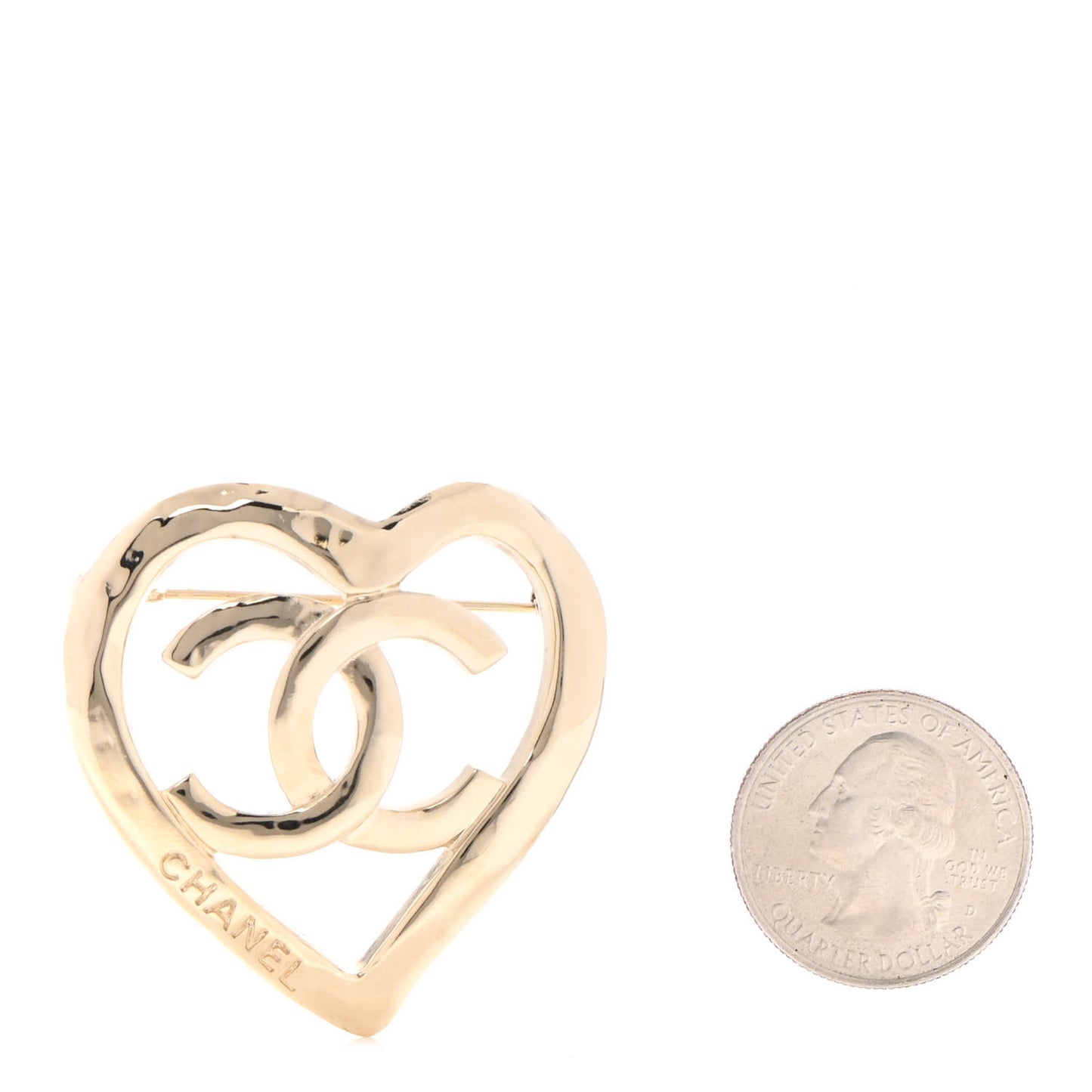 Metal CC Heart Coco In Love Brooch Gold