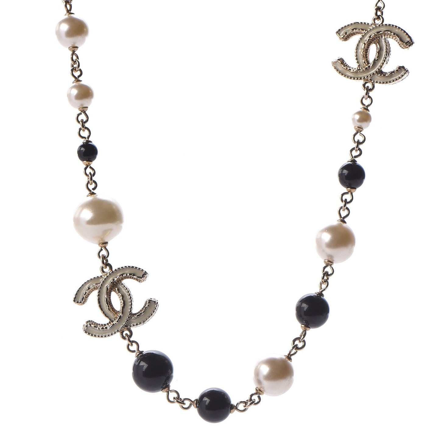 Pearl Bead Enamel CC Short Necklace Black Gold