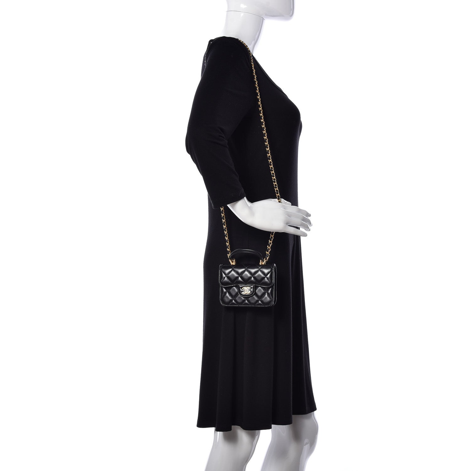 Chanel Lambskin Quilted Top Handle Flap Coin Purse With Chain Black 2 of 12