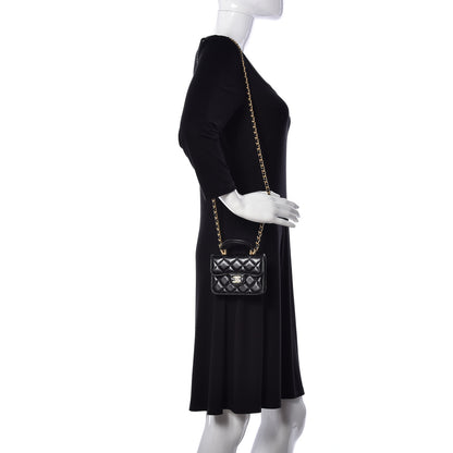 Chanel Lambskin Quilted Top Handle Flap Coin Purse With Chain Black 2 of 12