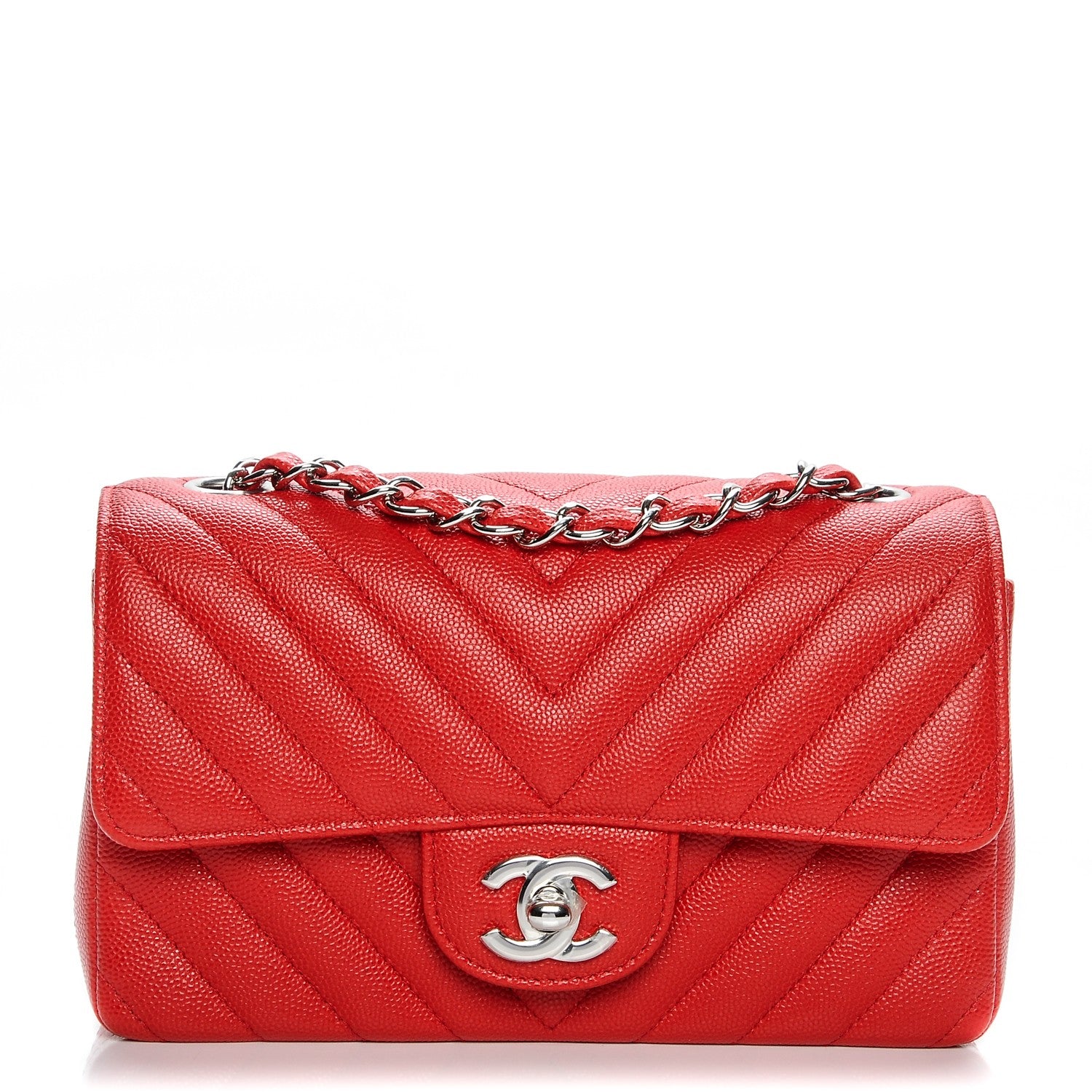 Chanel Caviar Chevron Quilted Mini Rectangular Flap Red 1 of 8