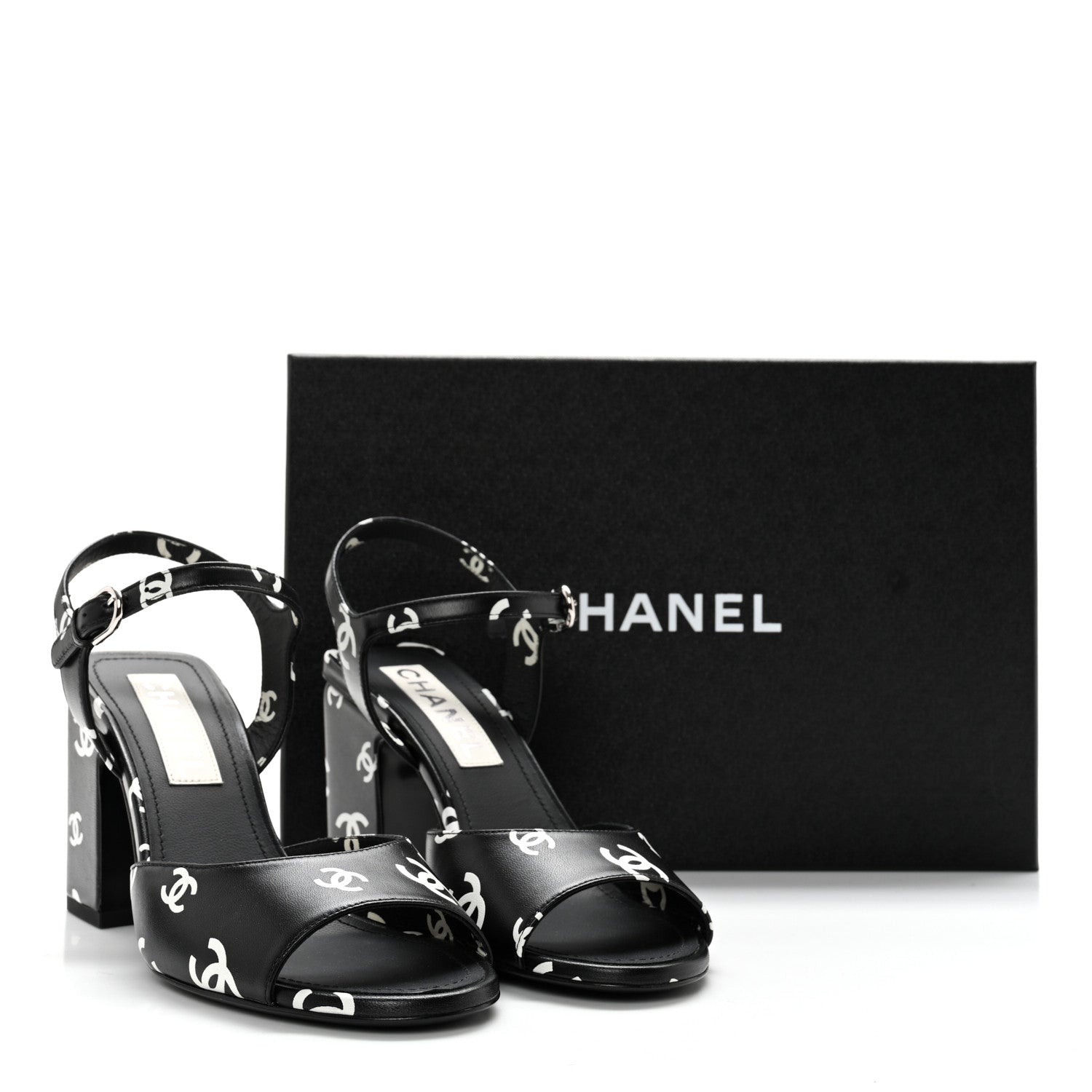 Chanel Printed Lambskin CC Sandals 38 Black White 12 of 12