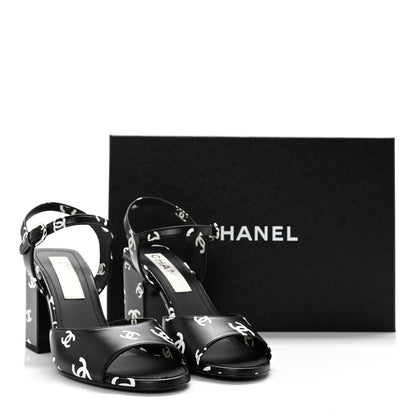 Chanel Printed Lambskin CC Sandals 38 Black White 12 of 12
