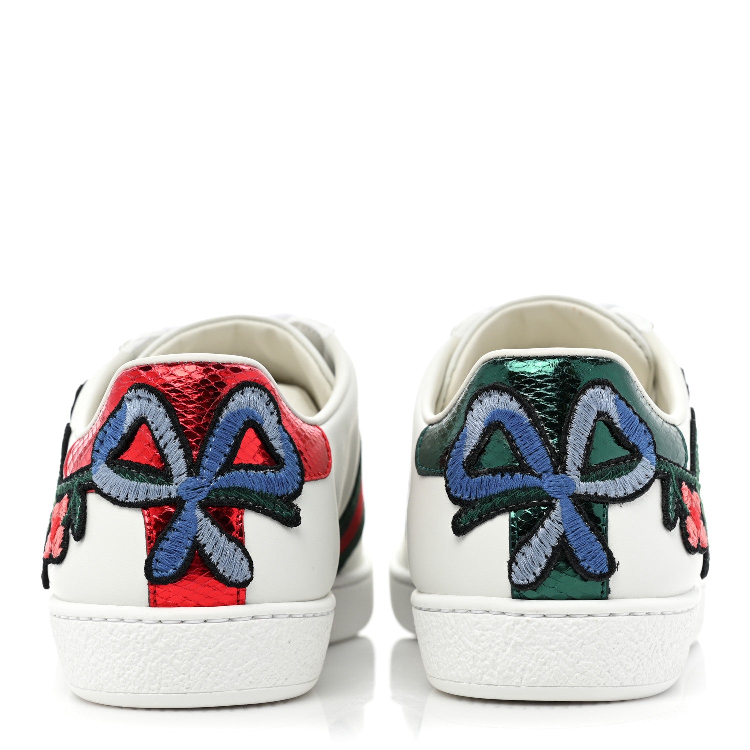 Gucci Calfskin Web Floral Embroidered Womens Ace Sneakers 37 White 4 of 10