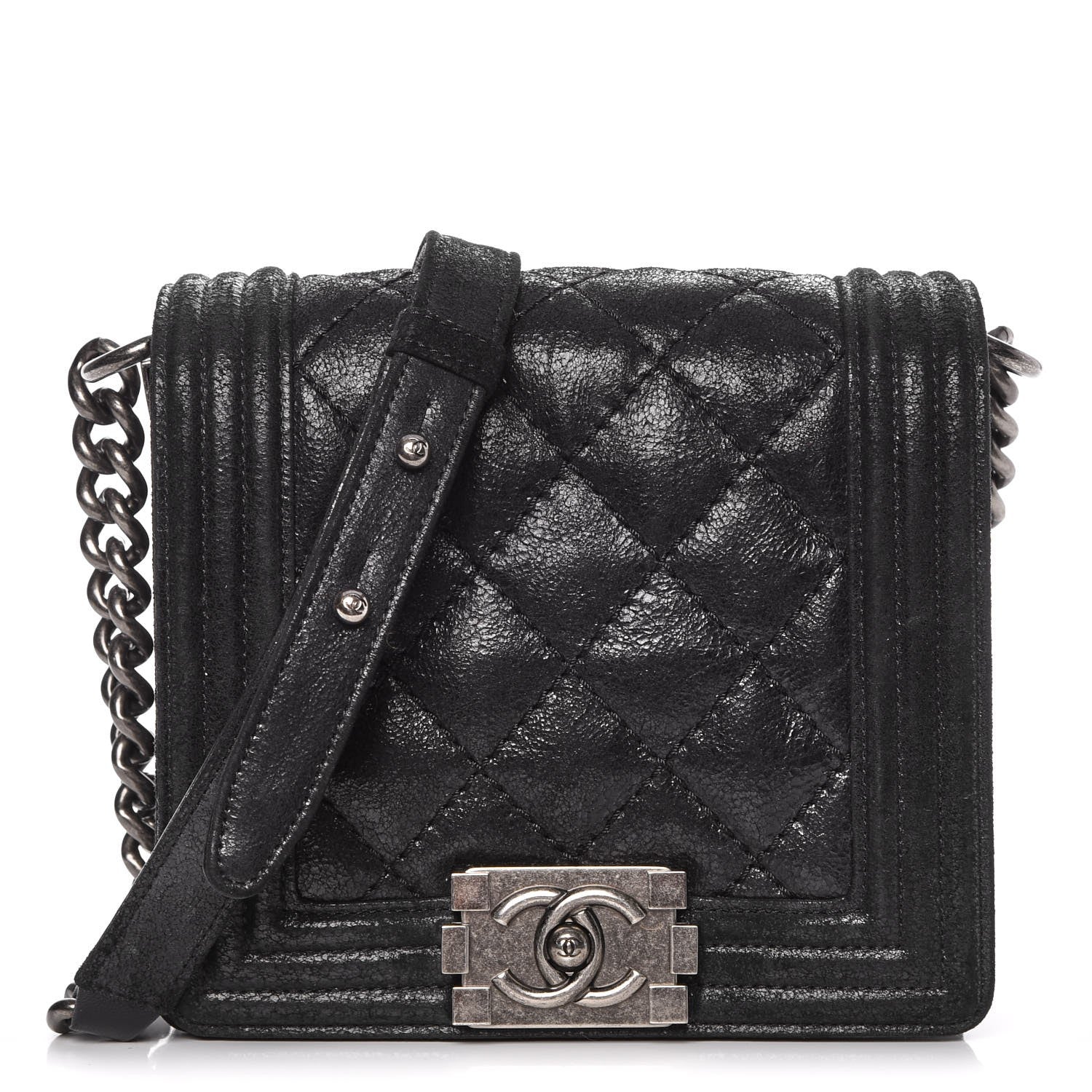 Chanel Iridescent Calfskin Quilted Small Gentle Square Boy Flap Black 1 of 9