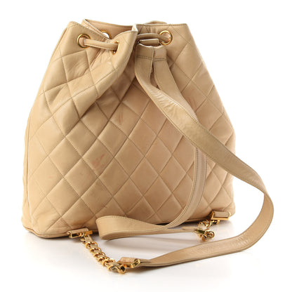 Chanel Lambskin Quilted Drawstring Backpack Beige 3 of 20
