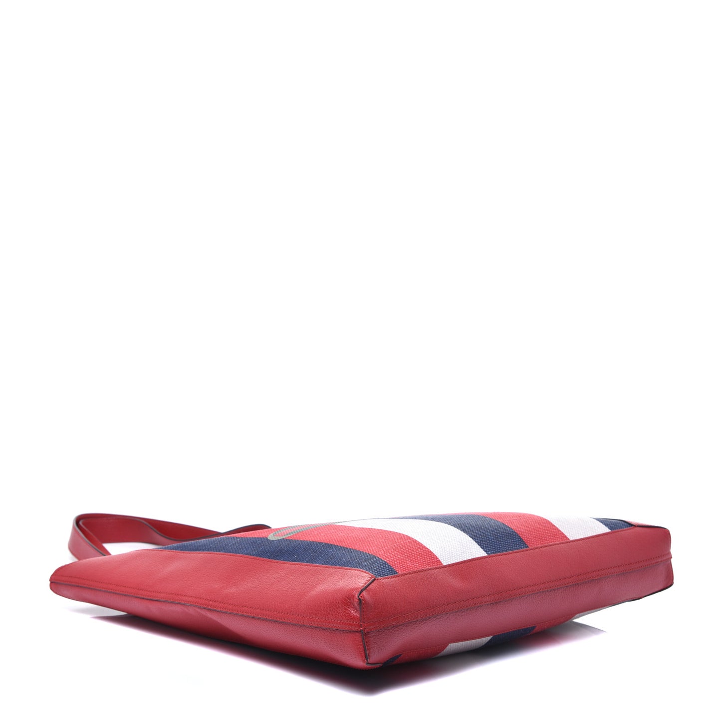 Canvas Calfskin Sylvie Stripe Logo Mens Tote Red White Blue