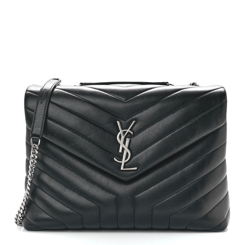 Calfskin Y Quilted Monogram Medium Loulou Chain Satchel Black