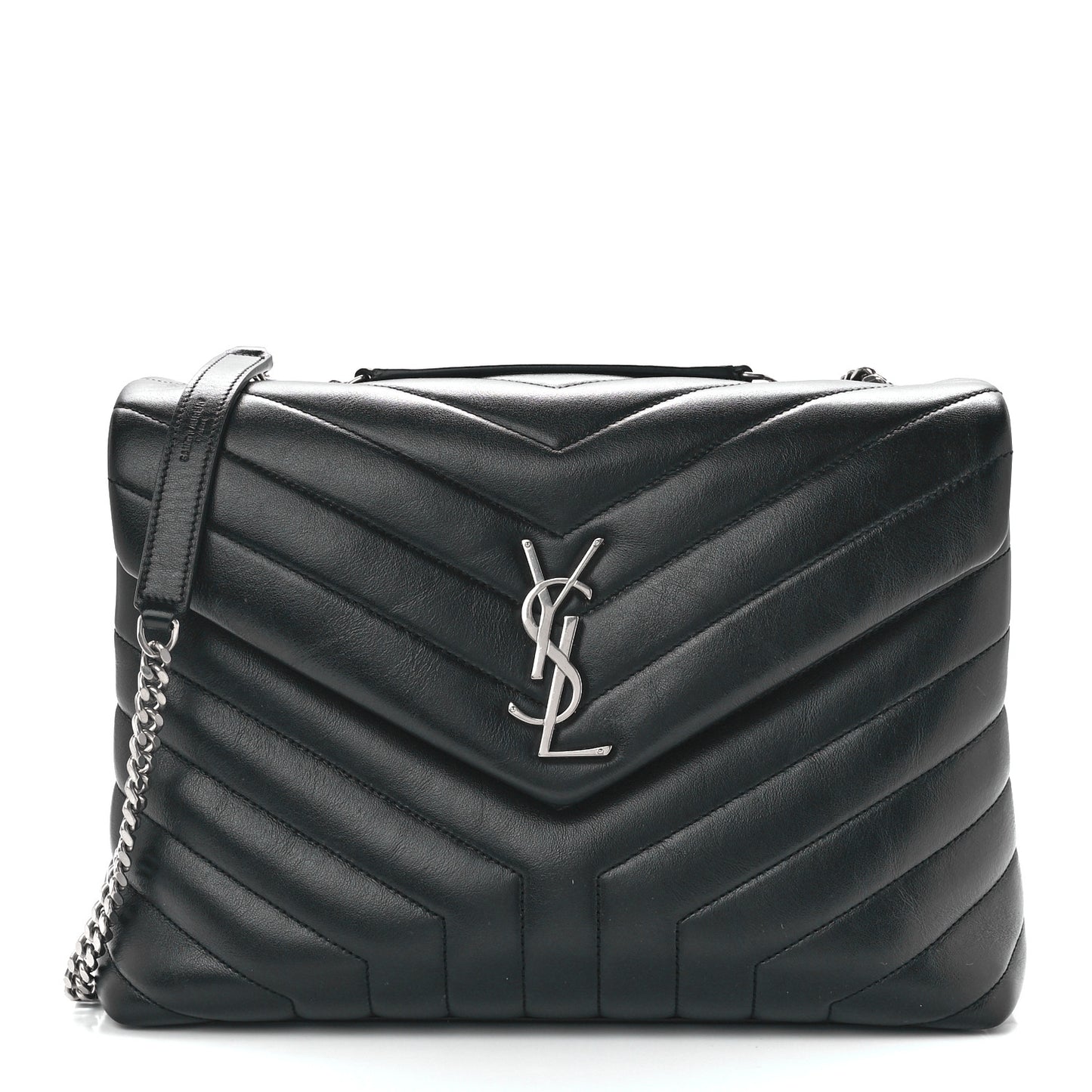 Calfskin Y Quilted Monogram Medium Loulou Chain Satchel Black