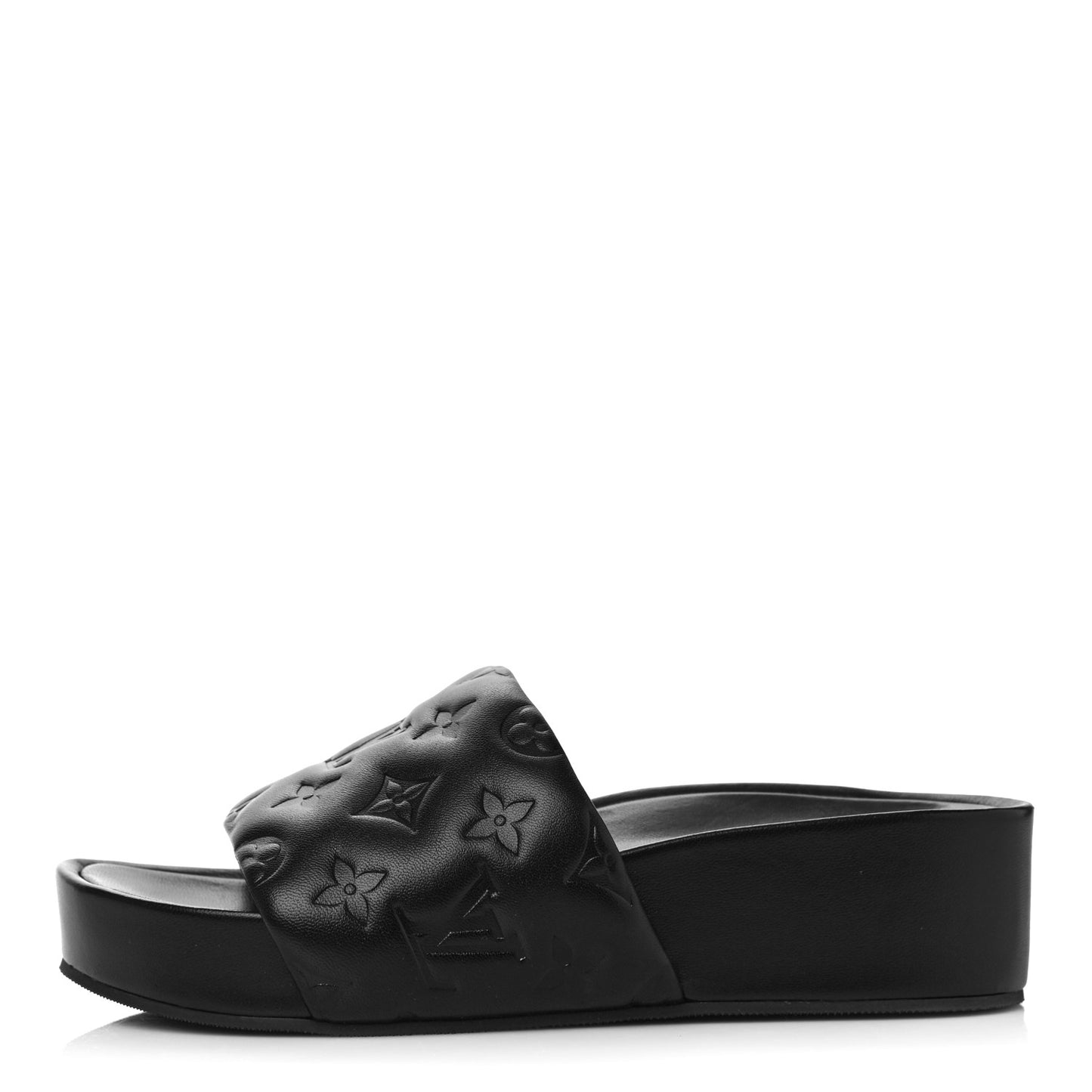 Lambskin Embossed Monogram Jumbo Flatform Mule Sandals 37 Black