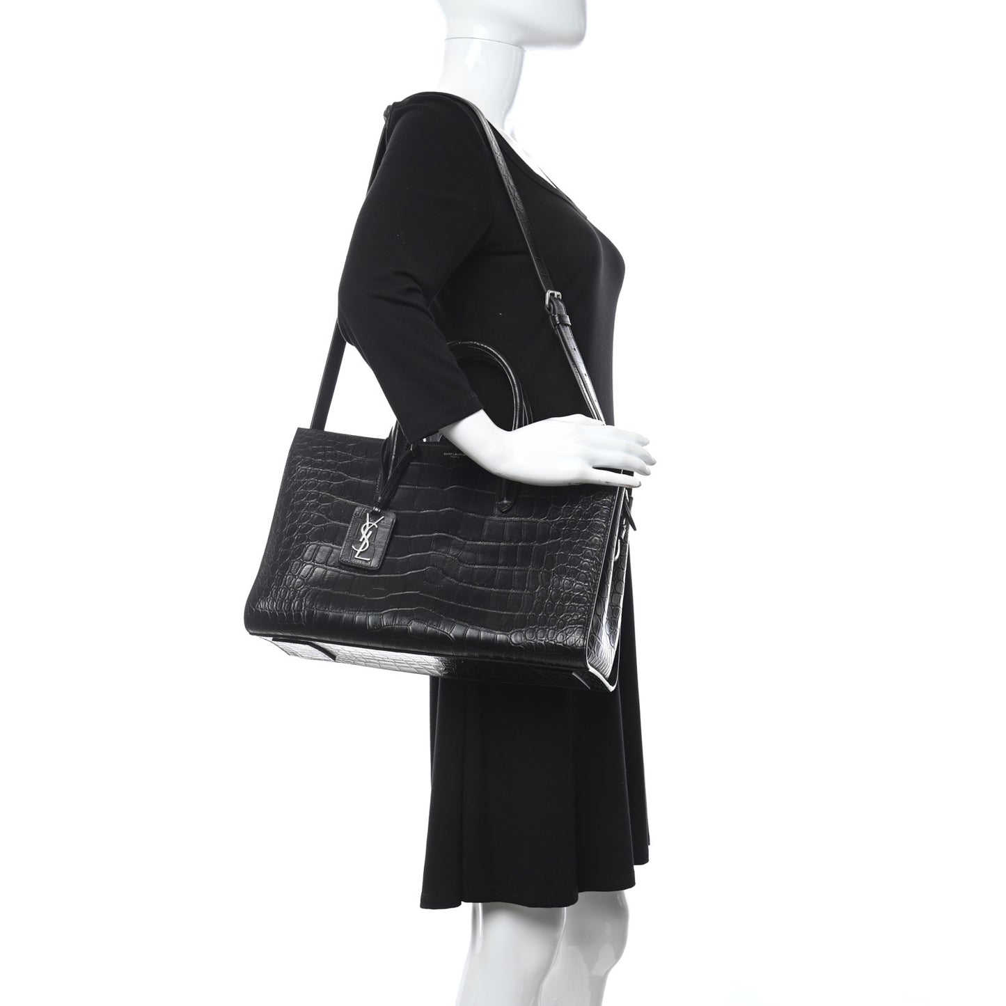 Calfskin Crocodile Embossed Large Jane Tote Bag Black