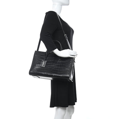 Saint Laurent Calfskin Crocodile Embossed Large Jane Tote Bag Black 2 of 10