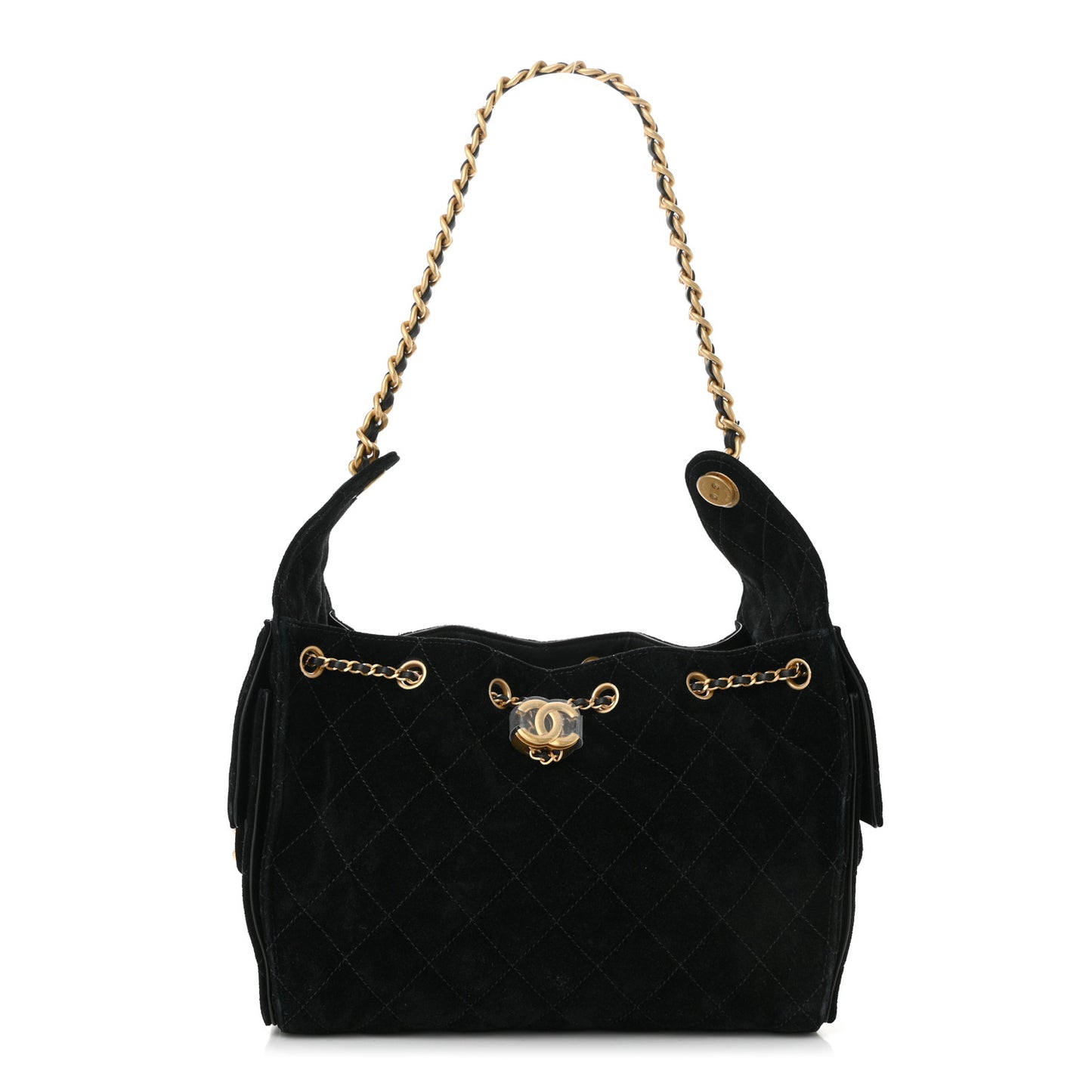 Suede Quilted Small Chanel 25 Handbag Black