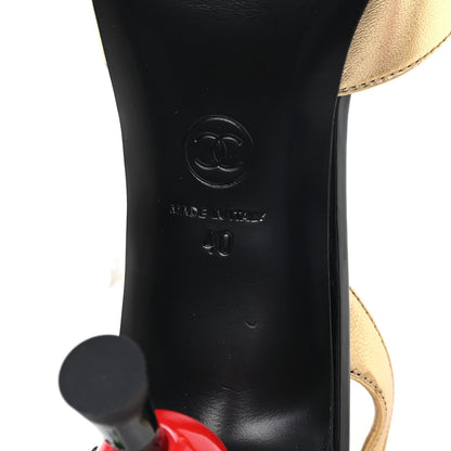 Chanel Laminated Lambskin Patent Cap Toe CC Apple Slingback Pumps 40 Gold Black 7 of 10
