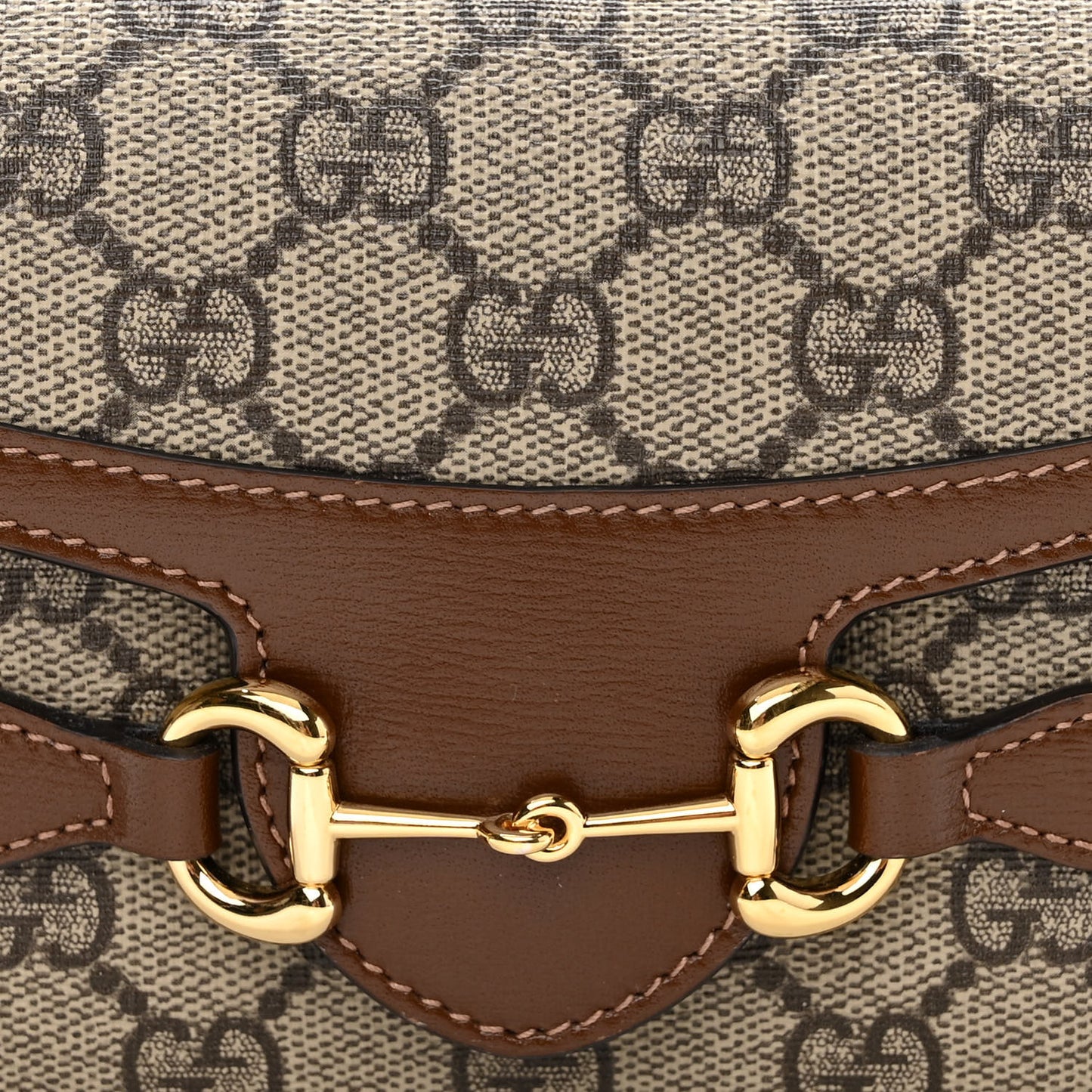 GG Supreme Monogram Mini Horsebit 1955 Shoulder Bag Beige Brown Sugar