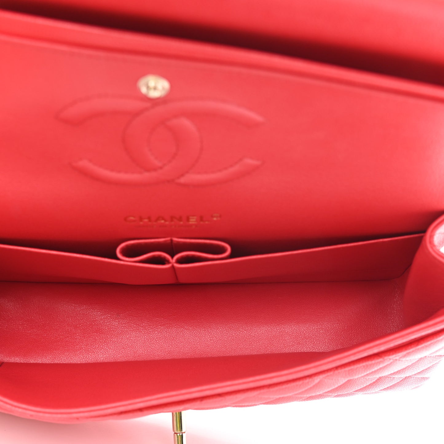 Caviar Quilted Medium Double Flap Red