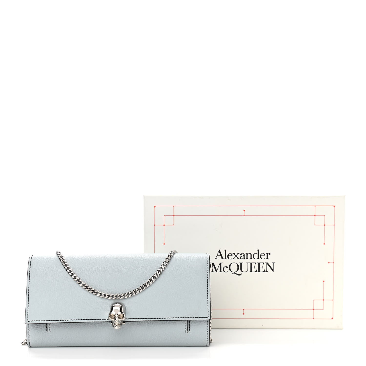 Alexander McQueen Silky Amish Grain Calfskin Skull Wallet on Chain Duck Egg 11 of 11