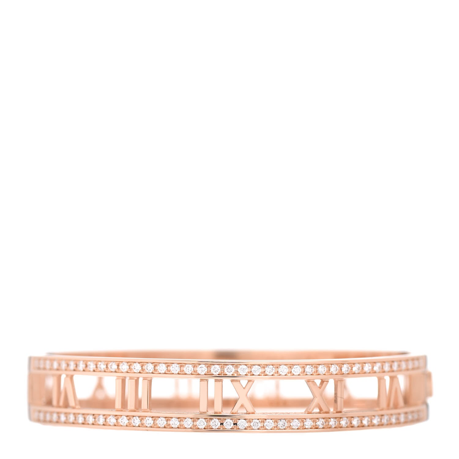 Tiffany 18K Rose Gold Diamond Atlas Open Hinged Bangle Bracelet 1 of 4
