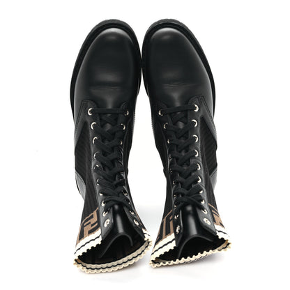 Fendi Calfskin Stretch Fabric Rockoko Biker Boots 38.5 Tobacco Black Marino 2 of 9