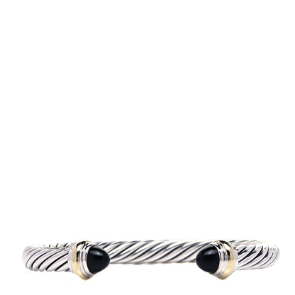 David Yurman Sterling Silver 14K Yellow Gold Black Onyx 7mm Cable Classics Bracelet 1 of 4