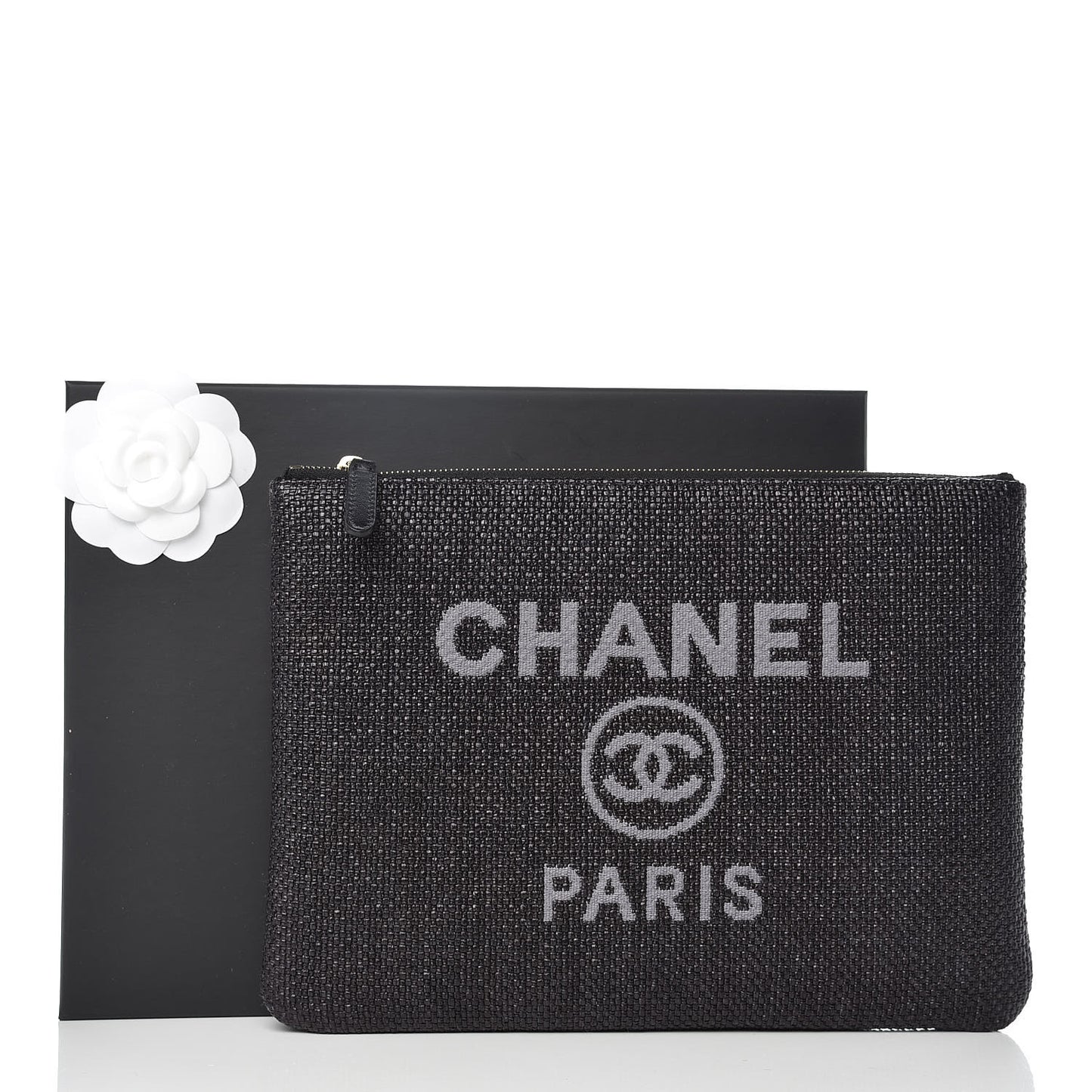Woven Straw Small Deauville Pouch Black