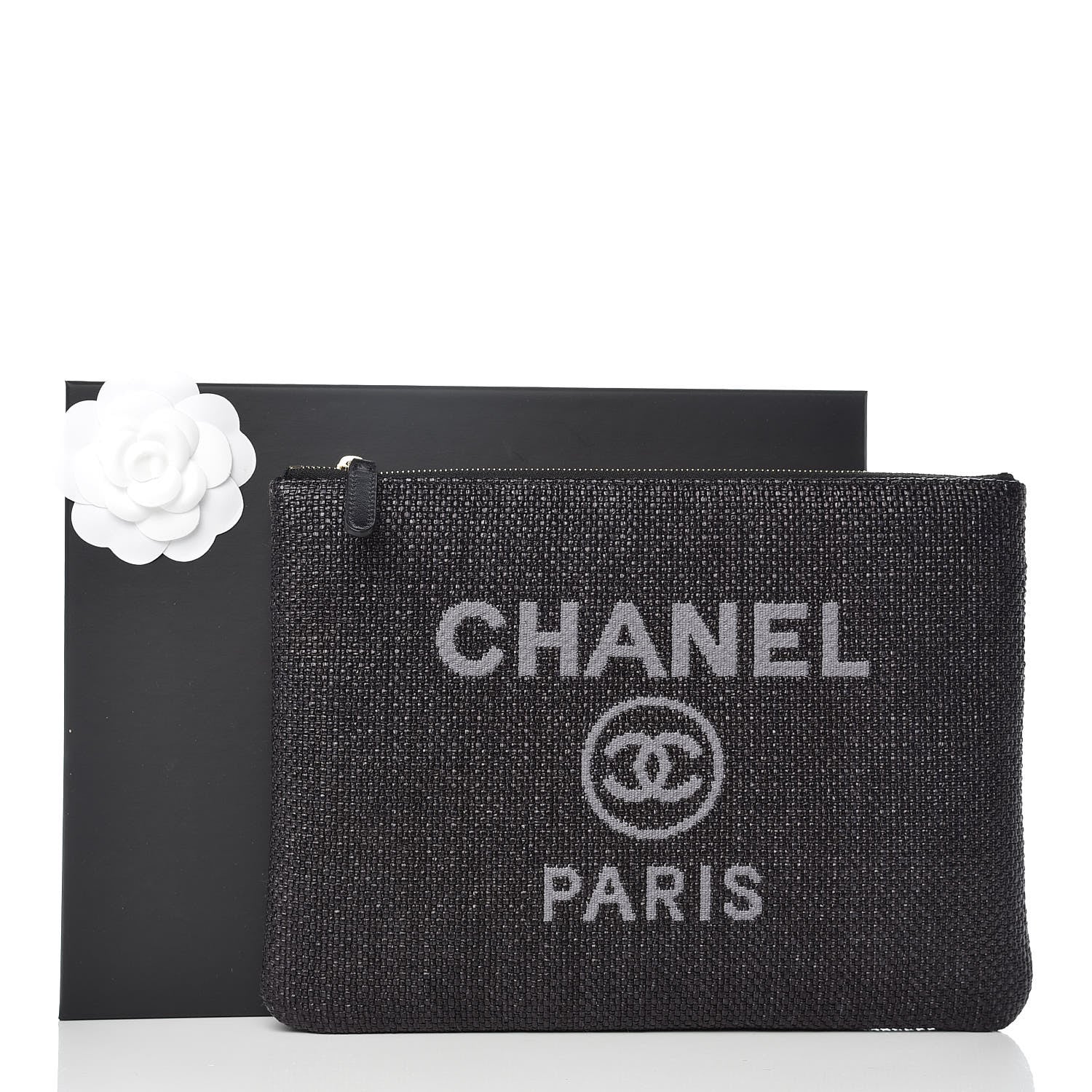 Chanel Woven Straw Small Deauville Pouch Black 10 of 10