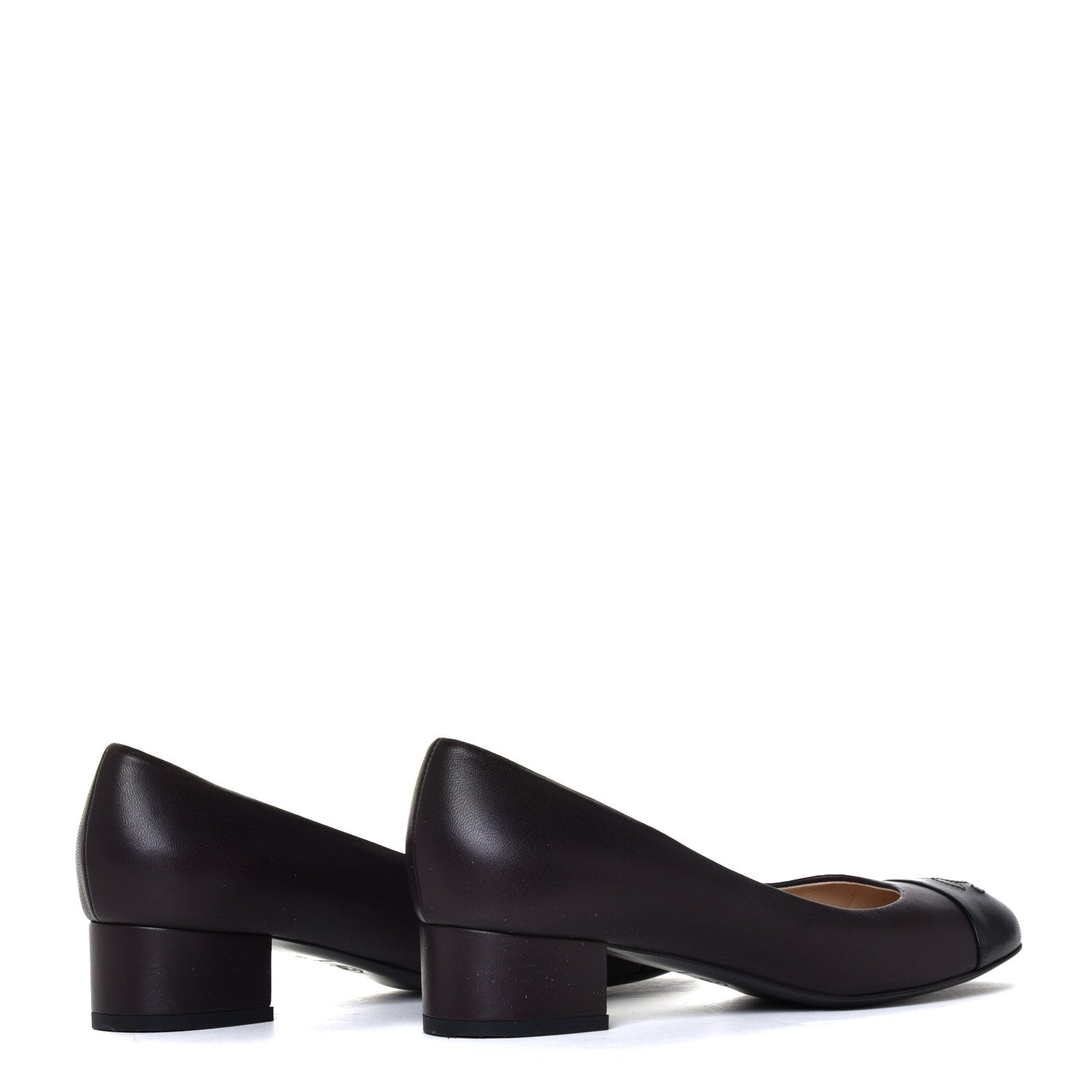 Chanel Lambskin CC Cap Toe Pumps 38 Dark Brown Black 5 of 14