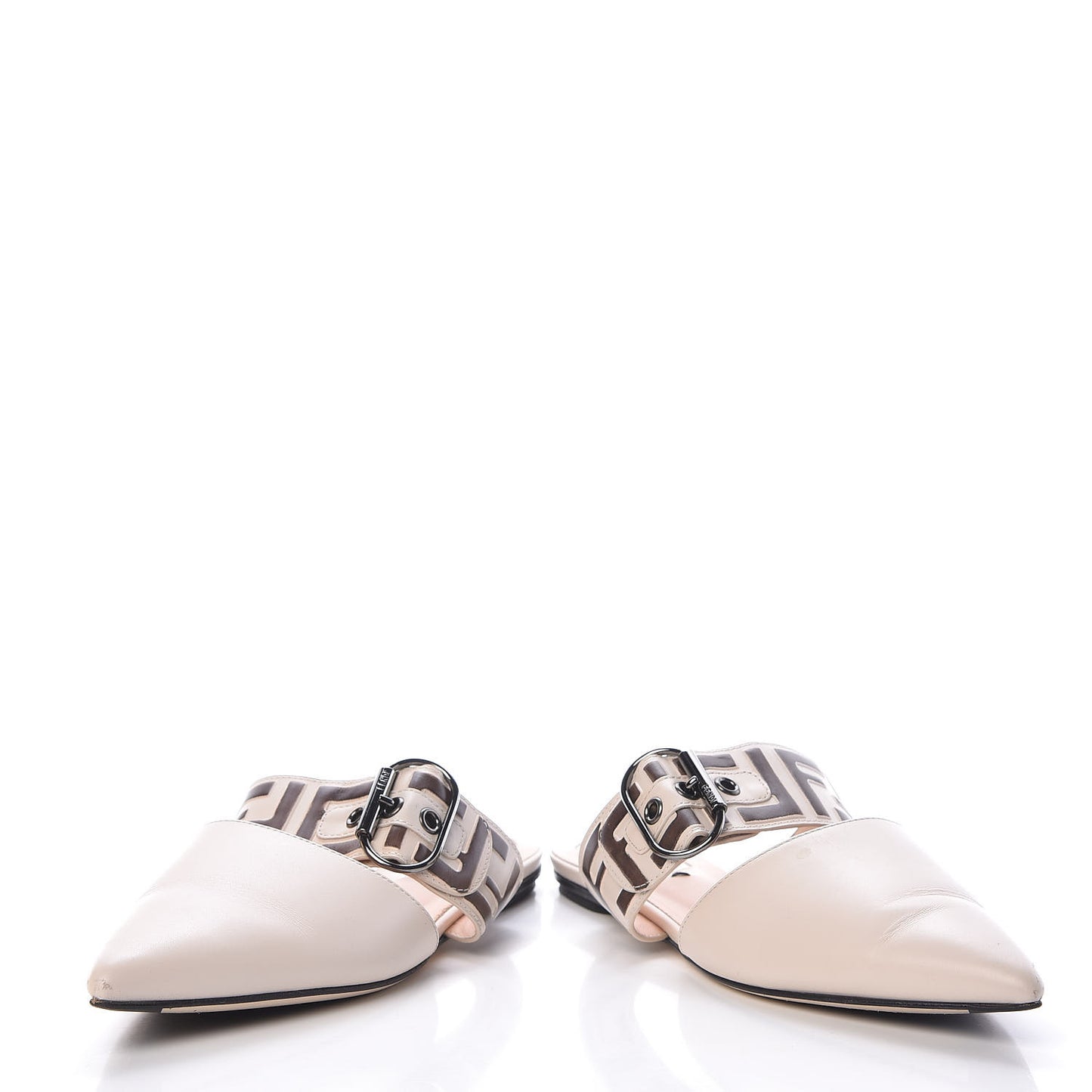 Vitello FF Embossed Buckle Flat Mules 36.5 Camelia Moresco