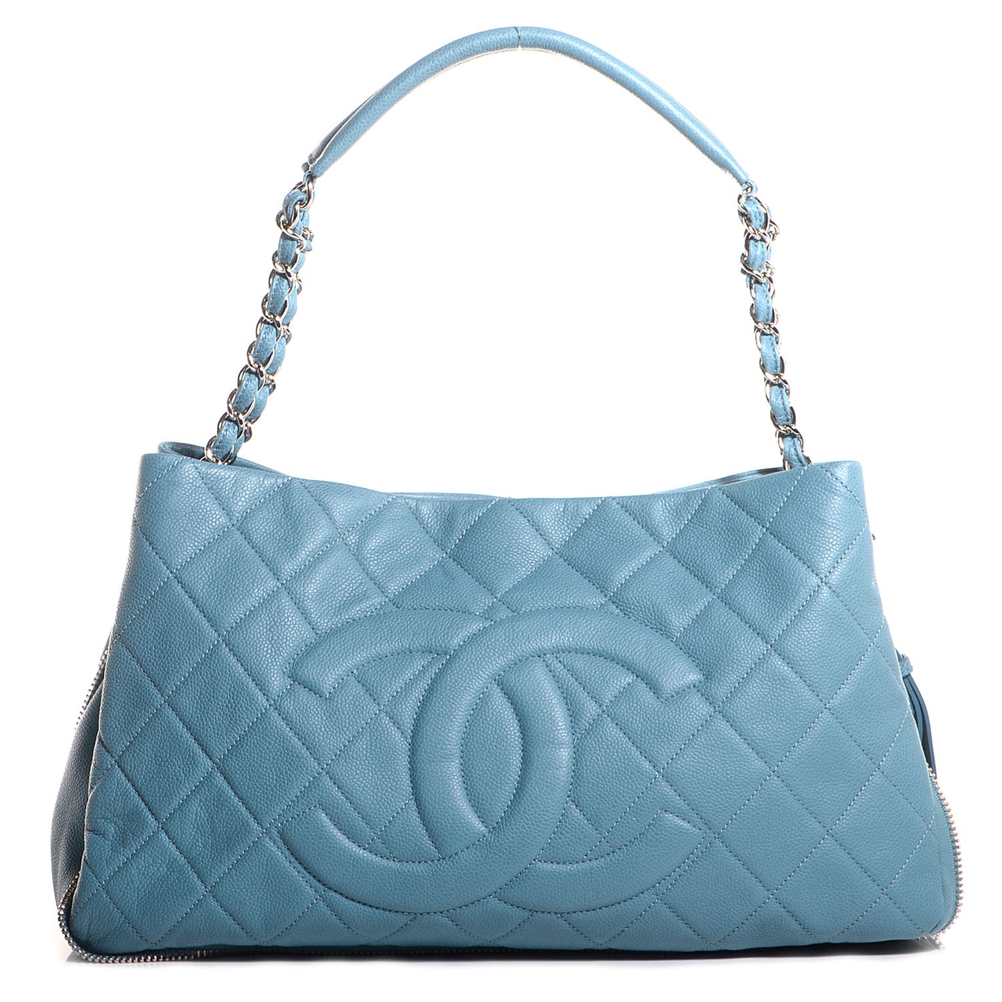 Caviar Expandable Zip Shoulder Bag Blue