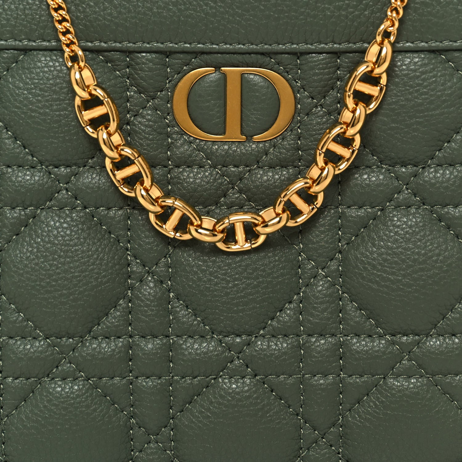 Christian Dior Calfskin Cannage Caro Zipped Pouch With Chain Cedar Green 6 of 11