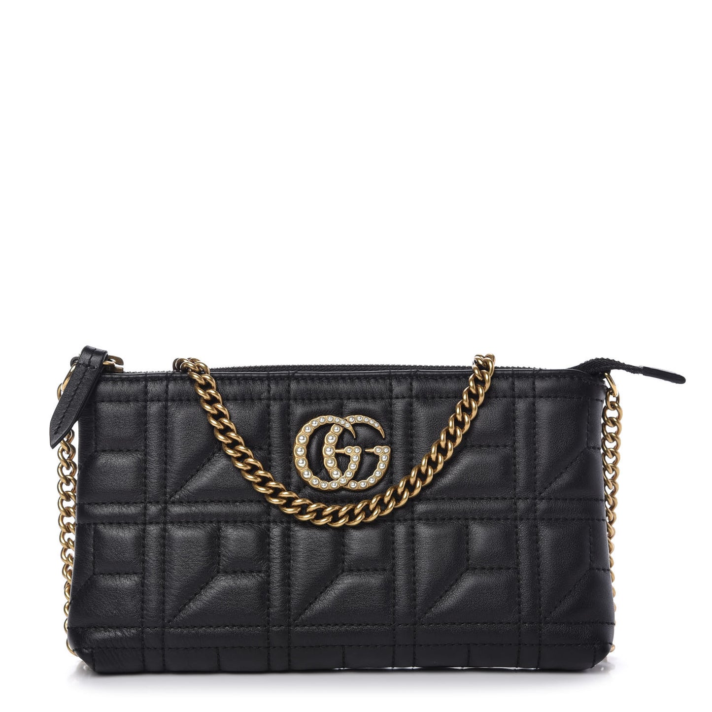 Calfskin Matelasse Mini Pearly GG Marmont Chain Bag Black