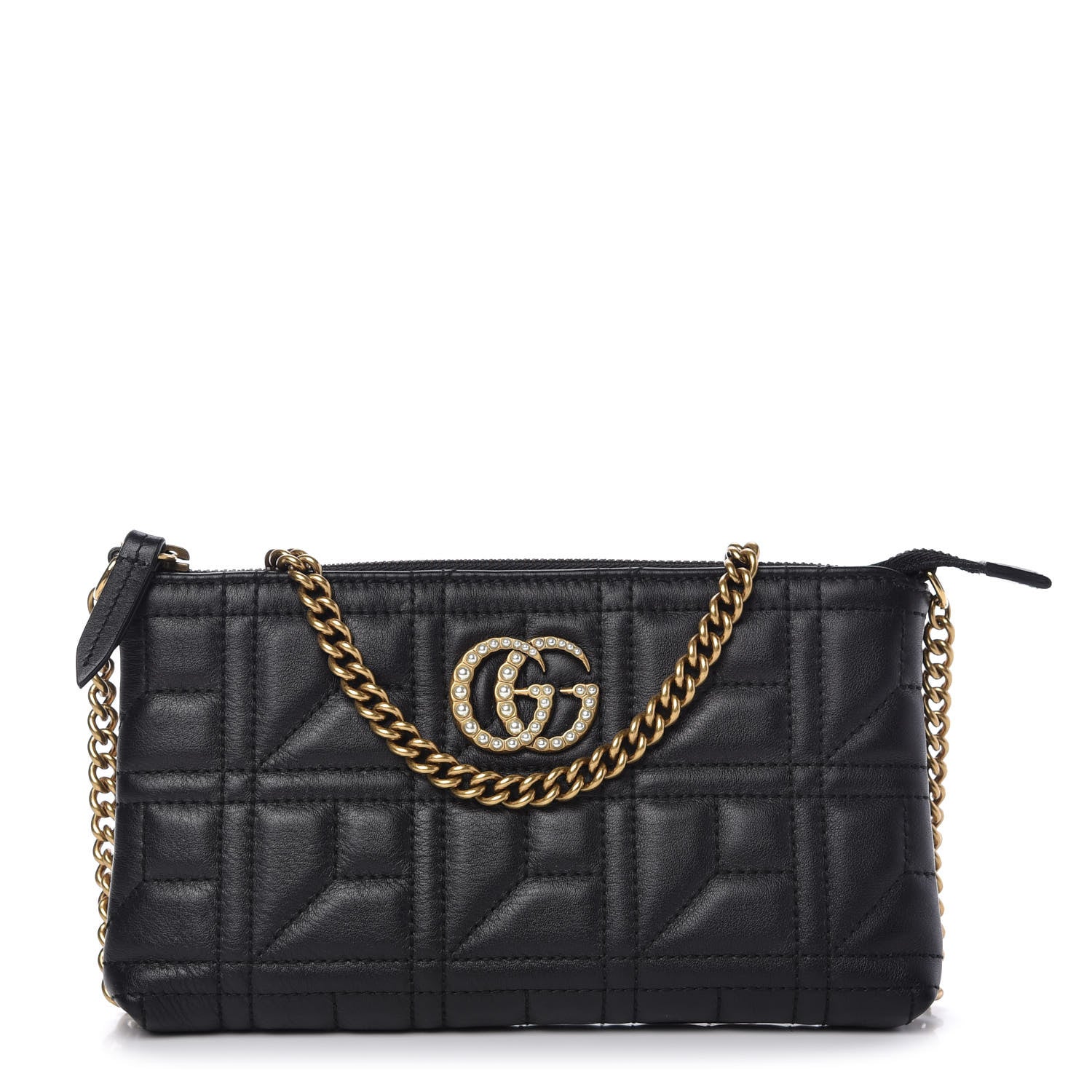 Gucci Calfskin Matelasse Mini Pearly GG Marmont Chain Bag Black 1 of 12