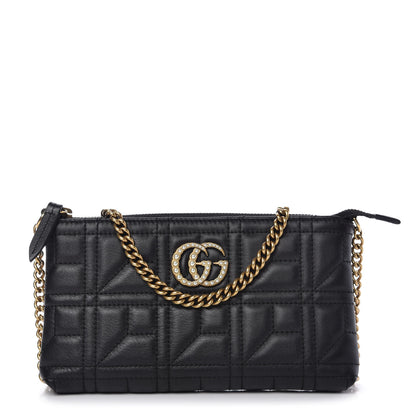 Gucci Calfskin Matelasse Mini Pearly GG Marmont Chain Bag Black 1 of 12