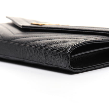 Saint Laurent Grain De Poudre Matelasse Chevron Monogram Chain Wallet Black 7 of 17