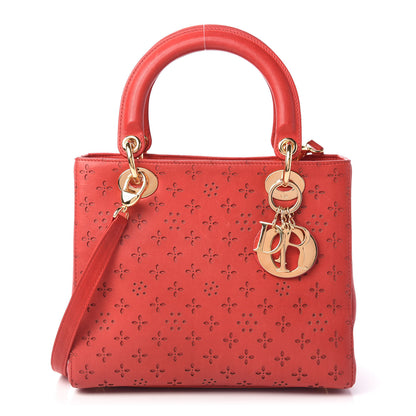 Christian Dior Calfskin Laser Cut Medium Lady Dior Red 1 of 10