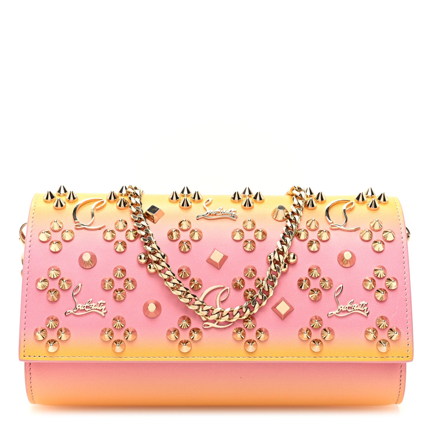 Calfskin Spikes Loubinthesky Paloma Wallet On Chain Degraftersun Gold