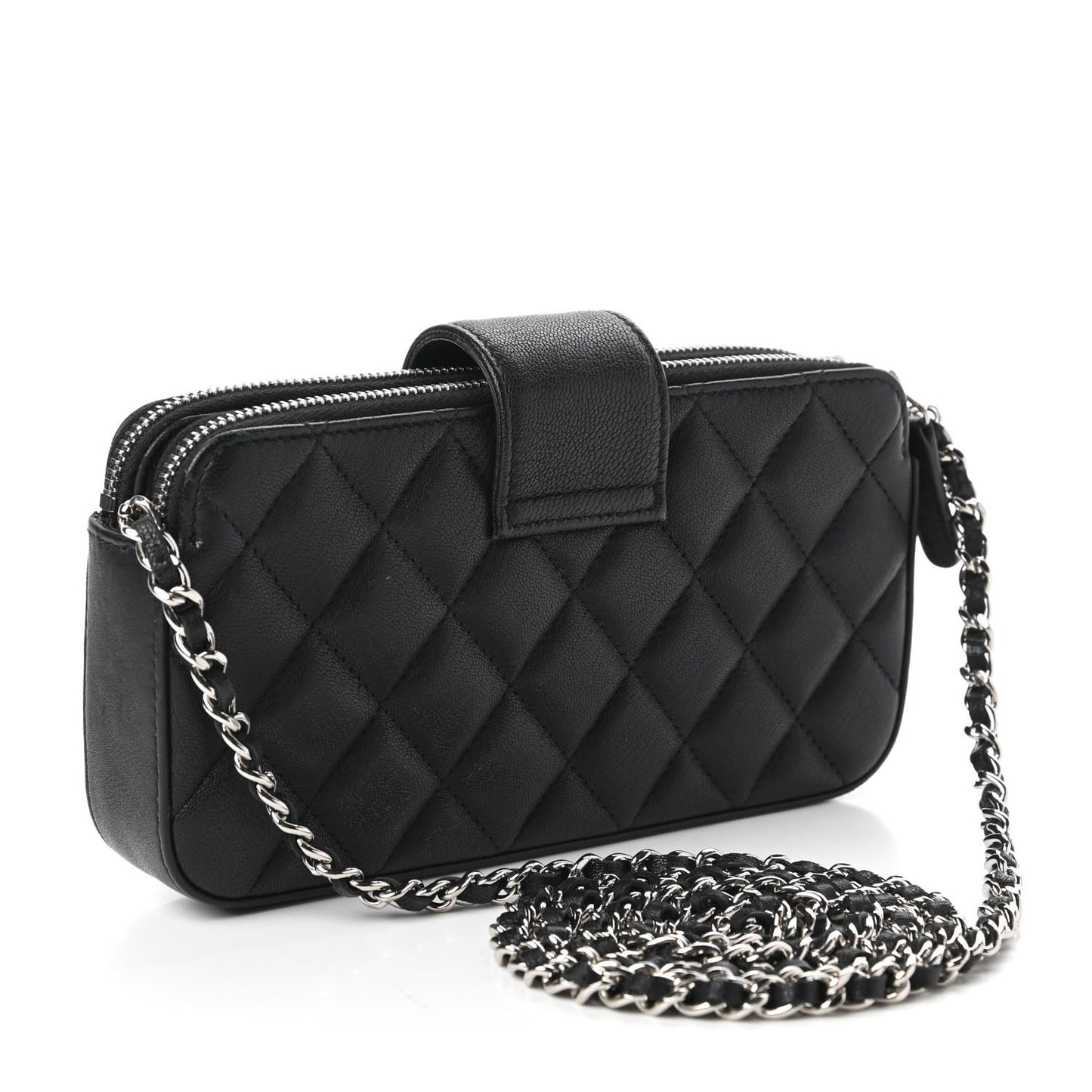 Lambskin Quilted CC Box Clutch With Chain Black