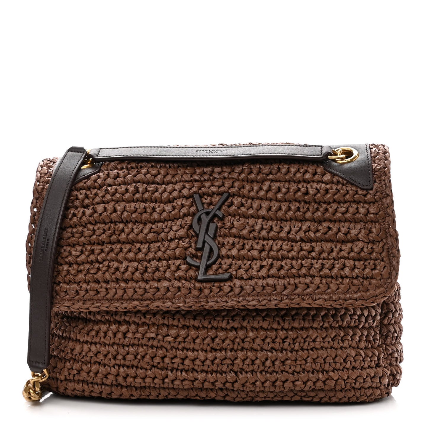Raffia Calfskin Monogram Medium Niki Chain Satchel New Nut