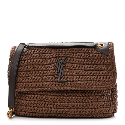 Saint Laurent Raffia Calfskin Monogram Medium Niki Chain Satchel New Nut 1 of 11