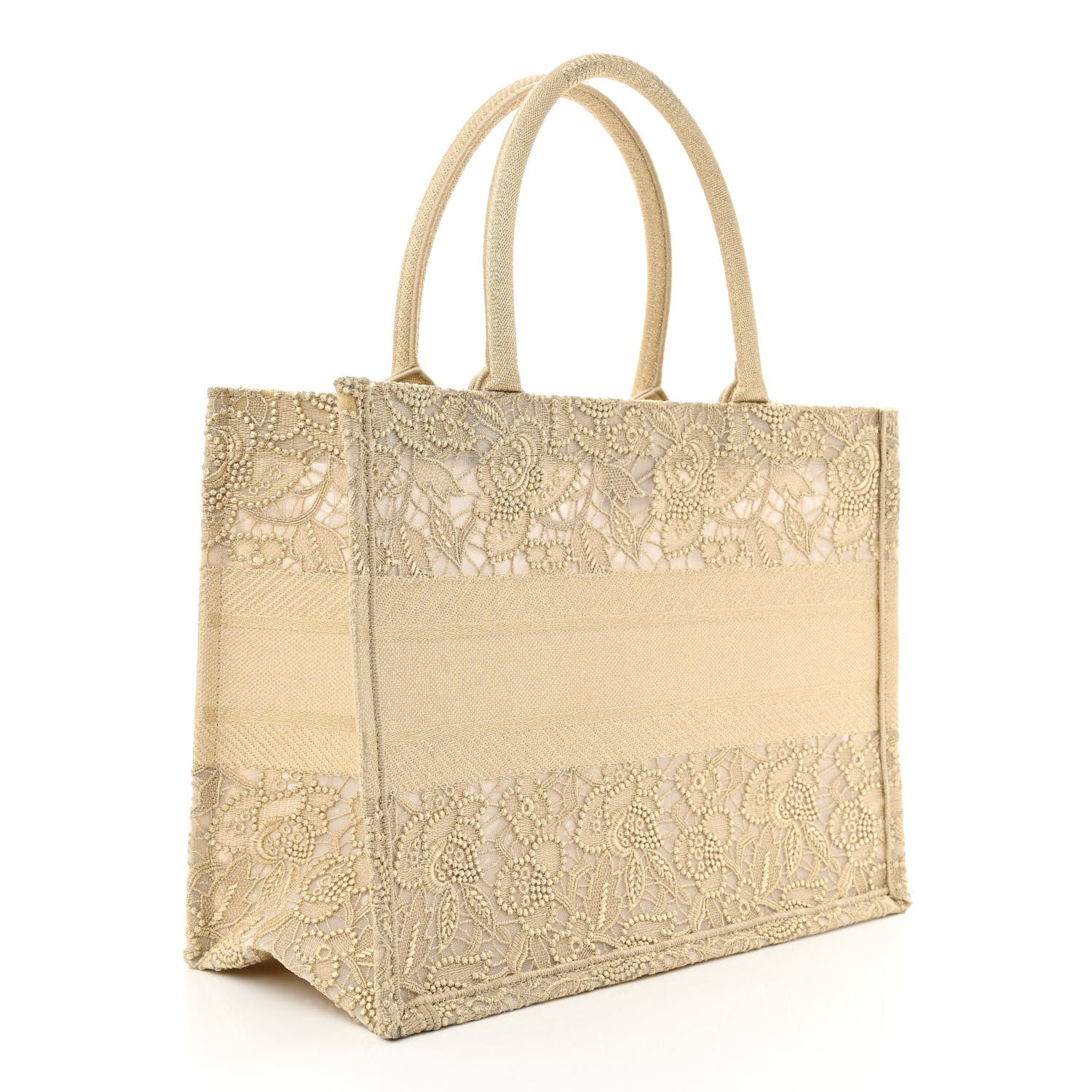 Christian Dior Transparent Metallic Embroidered Mesh Macrame Medium Book Tote Gold 3 of 12