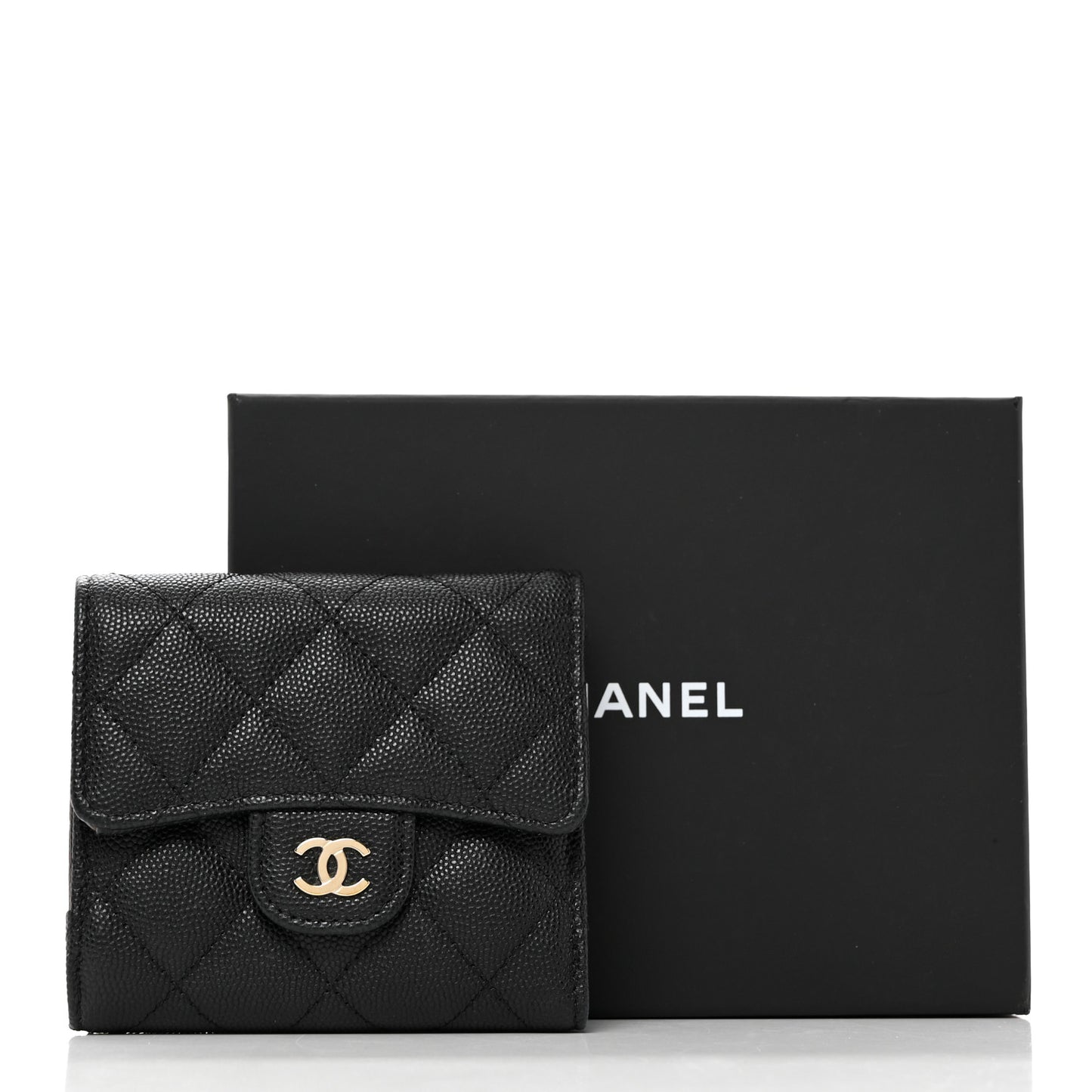 Caviar Quilted Compact Flap Wallet Black