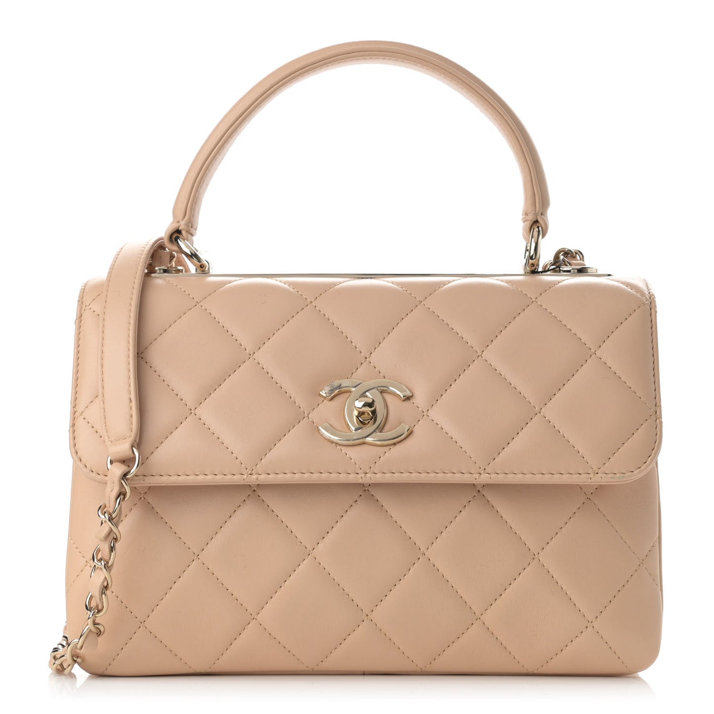 Lambskin Quilted Small Trendy CC Dual Handle Flap Bag Beige