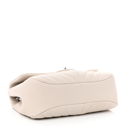 Chanel Caviar Chevron Quilted Large Puffy CC Flap White 4 of 11